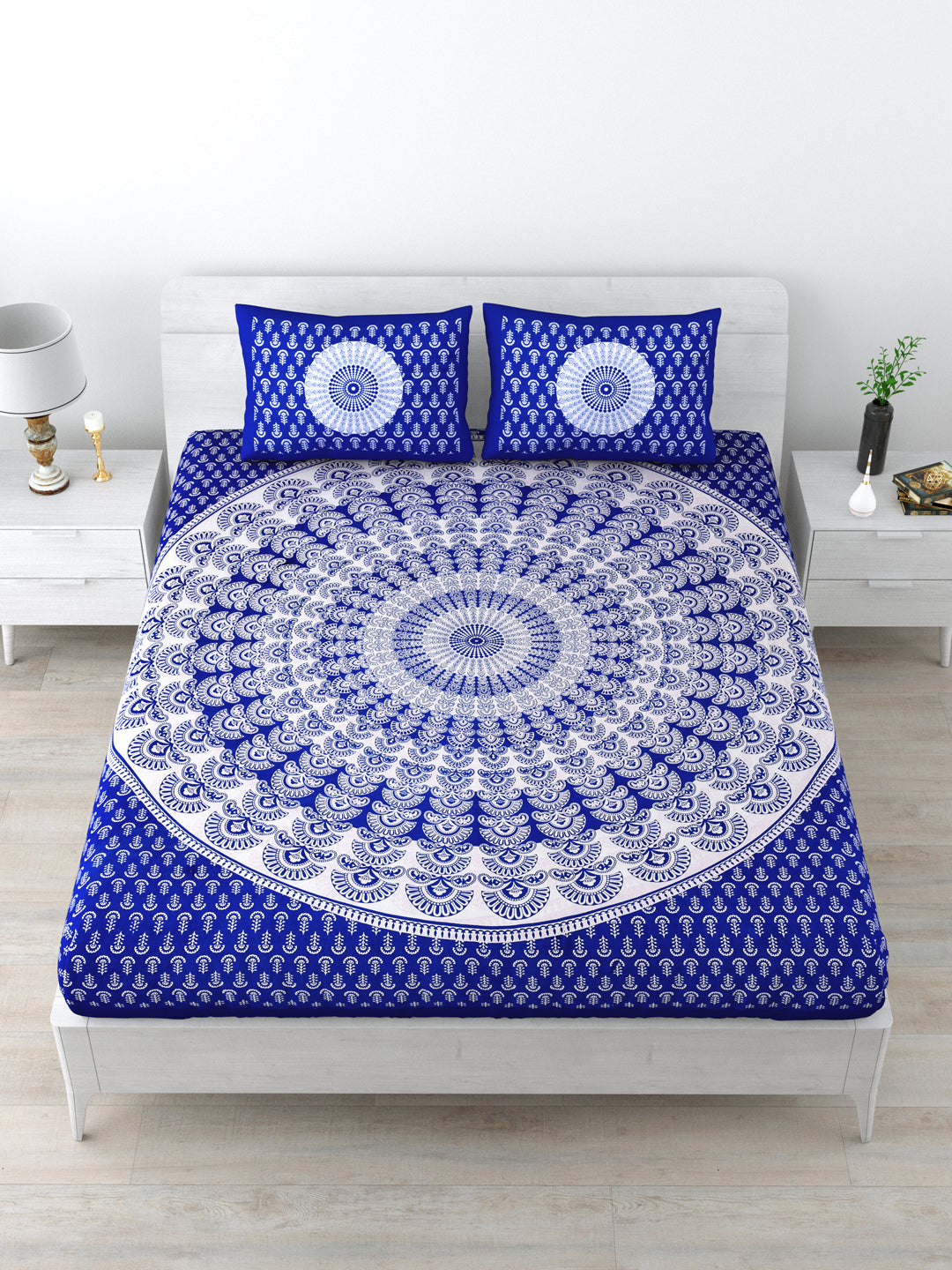 Double Bedsheet Pure Cotton - 1 Bedsheet with 2 Pillow Covers Blue Colour