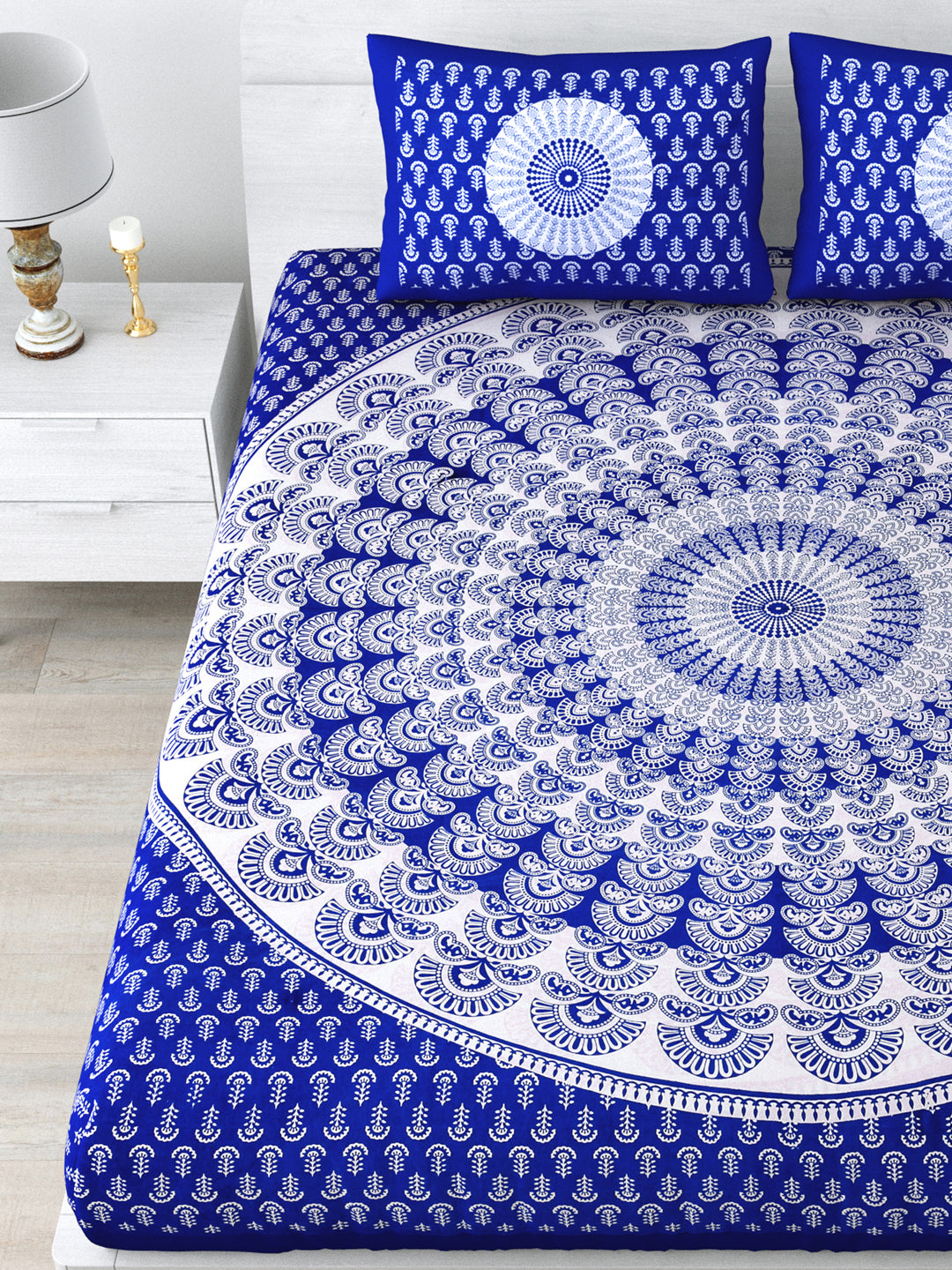 Double Bedsheet Pure Cotton - 1 Bedsheet with 2 Pillow Covers Blue Colour