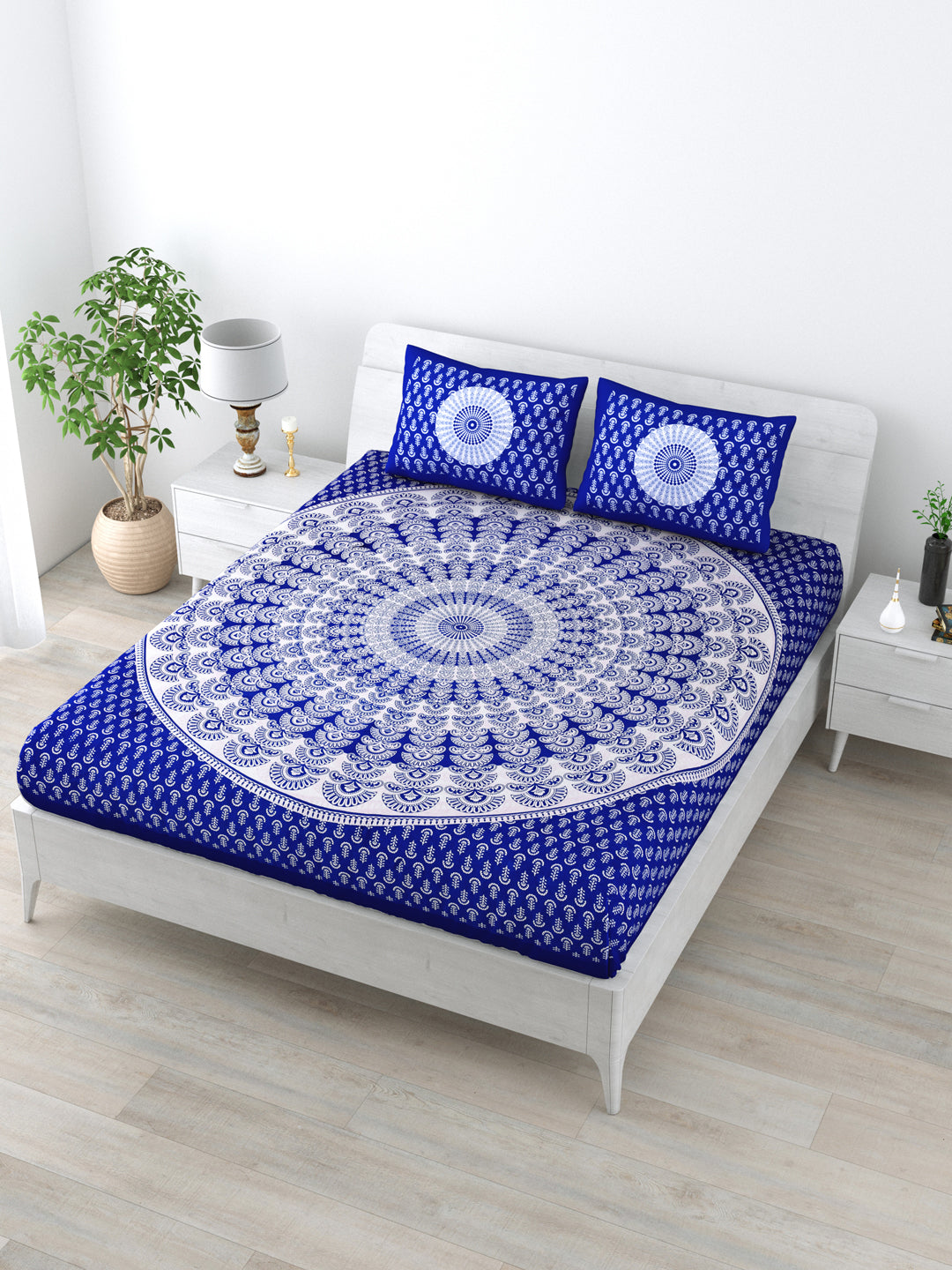 Double Bedsheet Pure Cotton - 1 Bedsheet with 2 Pillow Covers Blue Colour