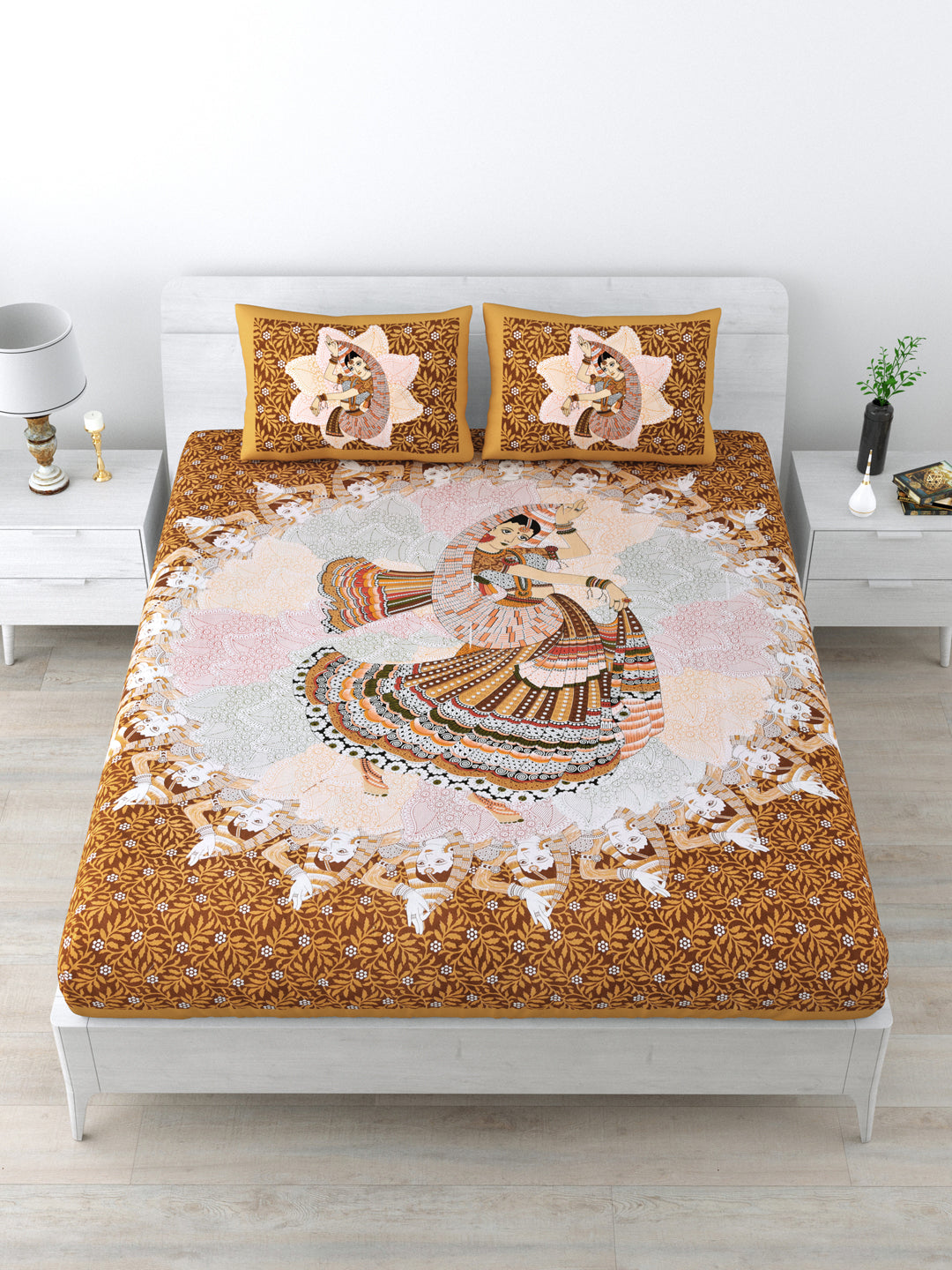 LIVING ROOTS Double Bedsheet Pure Cotton - 1 Bedsheet with 2 Pillow Covers Beige Colour (31-189-A)