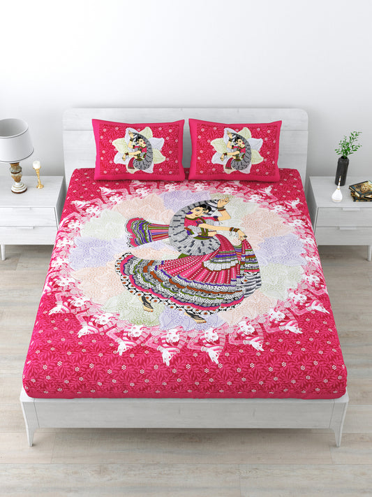 Double Bedsheet Pure Cotton - 1 Bedsheet with 2 Pillow Covers Pink Colour