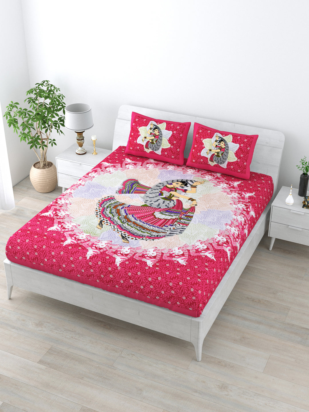 Double Bedsheet Pure Cotton - 1 Bedsheet with 2 Pillow Covers Pink Colour