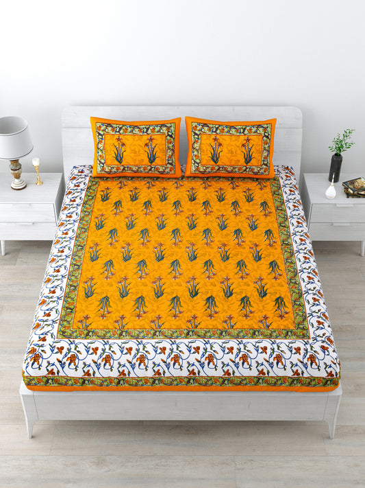 Double Bedsheet Pure Cotton - 1 Bedsheet with 2 Pillow Covers Yellow Colour