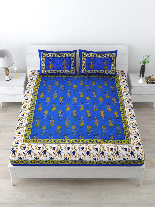 Double Bedsheet Pure Cotton - 1 Bedsheet with 2 Pillow Covers Blue Colour