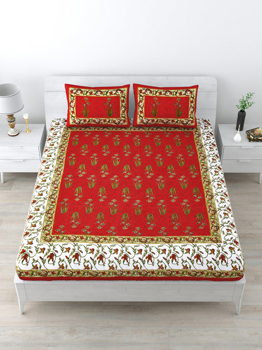 Double Bedsheet Pure Cotton - 1 Bedsheet with 2 Pillow Covers Red Colour