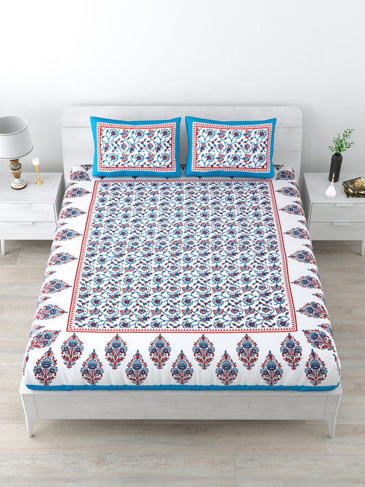 Double Bedsheet Pure Cotton - 1 Bedsheet with 2 Pillow Covers Blue Colour