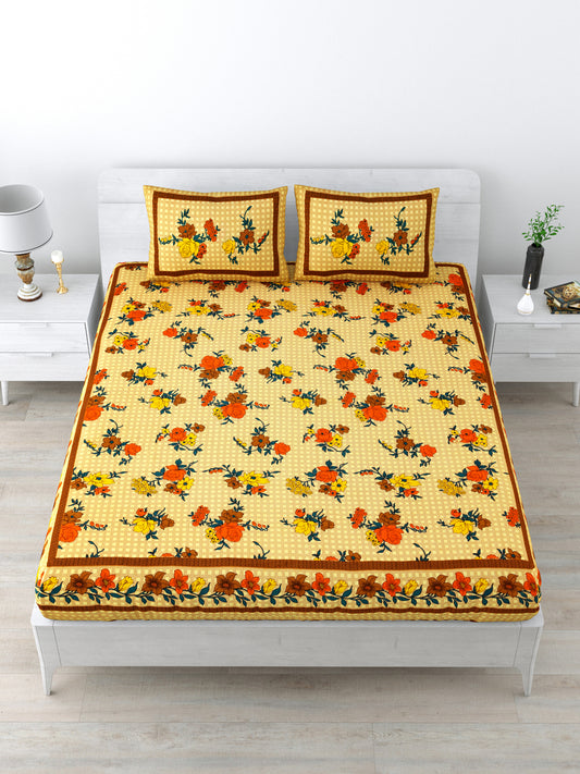 Double Bedsheet Pure Cotton - 1 Bedsheet with 2 Pillow Covers Yellow Colour