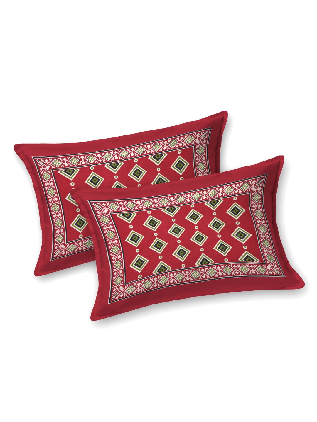 LIVING ROOTS King Size Ethenic Rajasthani 100% Pure Cotton Red Colour Bedsheet With Pillow Cover (31-197-B)