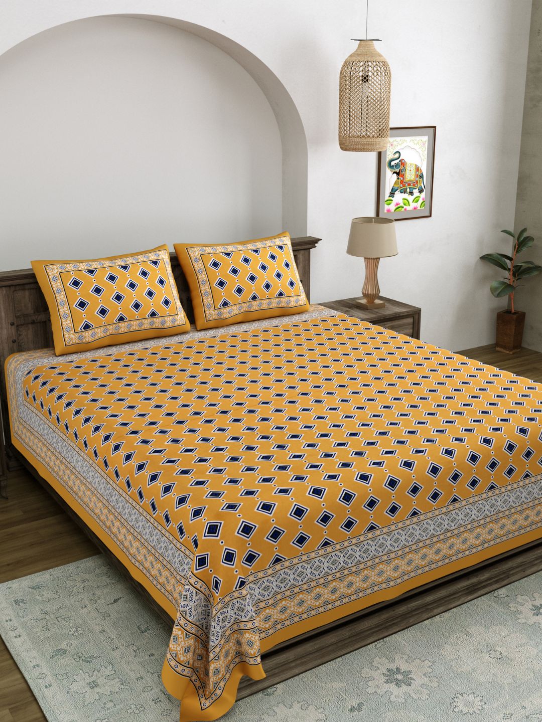 LIVING ROOTS King Size Premium Handblock Printed Pure Cotton Red Colour Bedsheet With Pillow Cover (31-197-C)