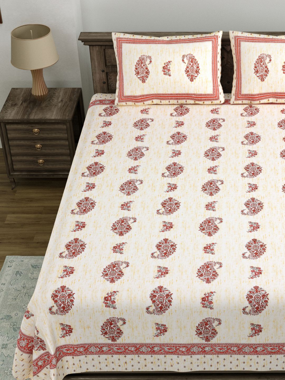 LIVING ROOTS King Size Ethenic Rajasthani 100% Pure Cotton Pink Colour Bedsheet With Pillow Cover (31-198-C)