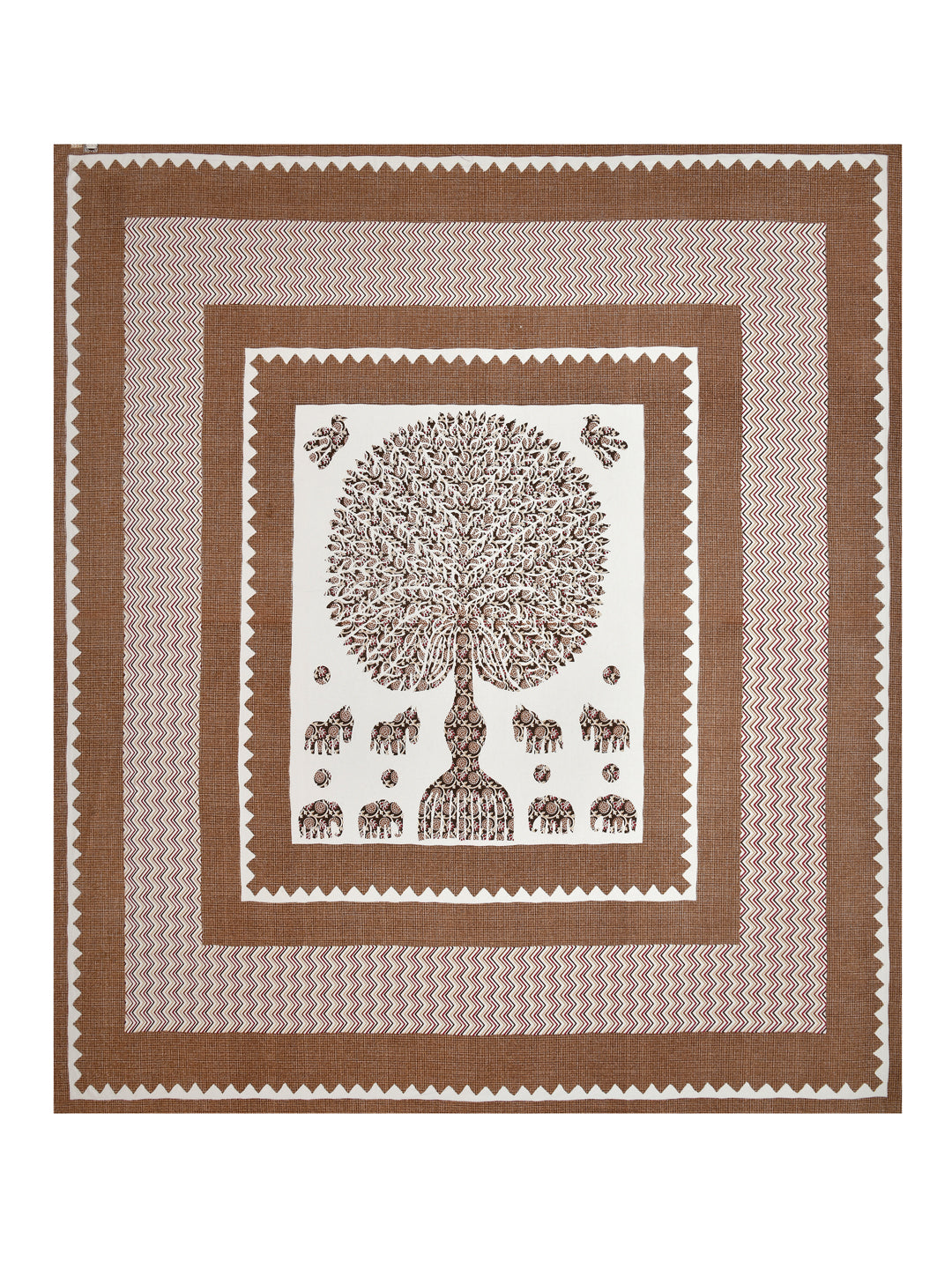 LIVING ROOTS King Size Ethenic Rajasthani 100% Pure Cotton Beige Colour Bedsheet With Pillow Cover (31-203-C)