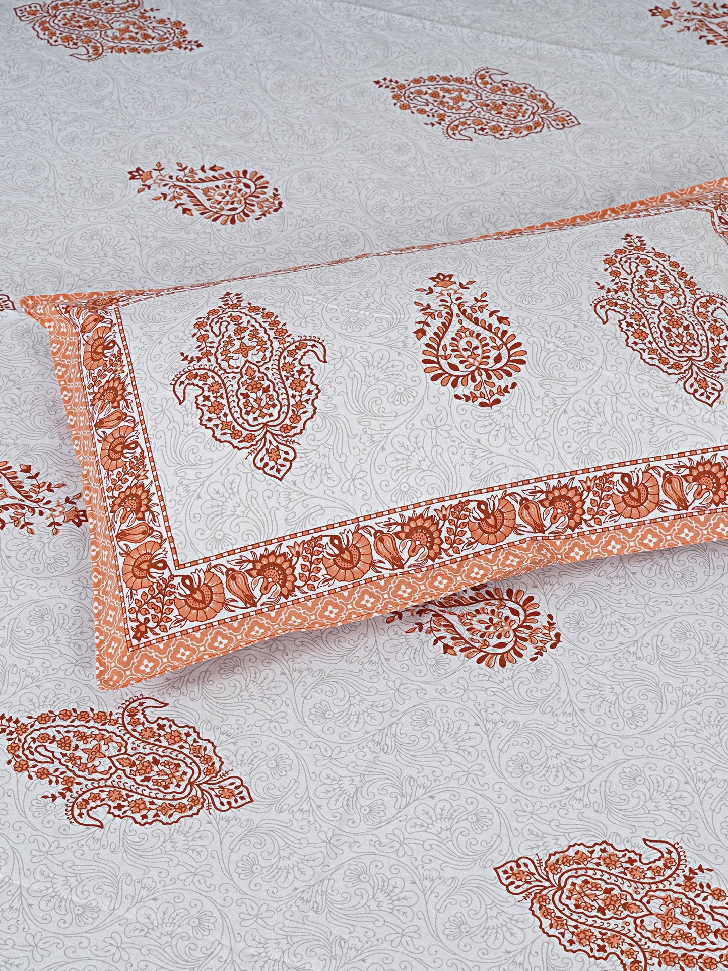 LIVING ROOTS King Size Ethenic Rajasthani 100% Pure CottonOrange Colour Bedsheet With Pillow Cover (31-204-B)