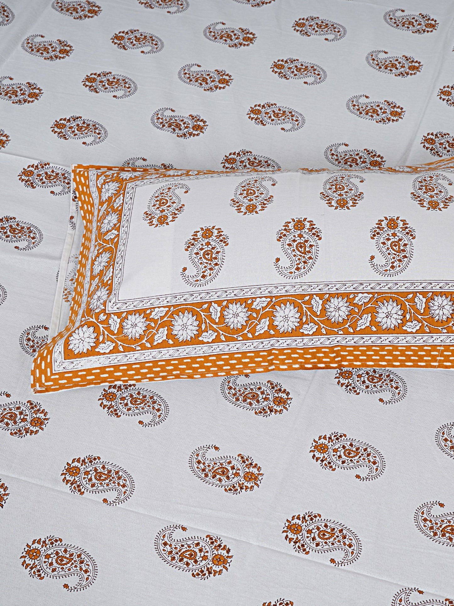 LIVING ROOTS King Size Ethenic Rajasthani 100% Pure Cotton Yellow Colour Bedsheet With Pillow Cover (31-207-A)