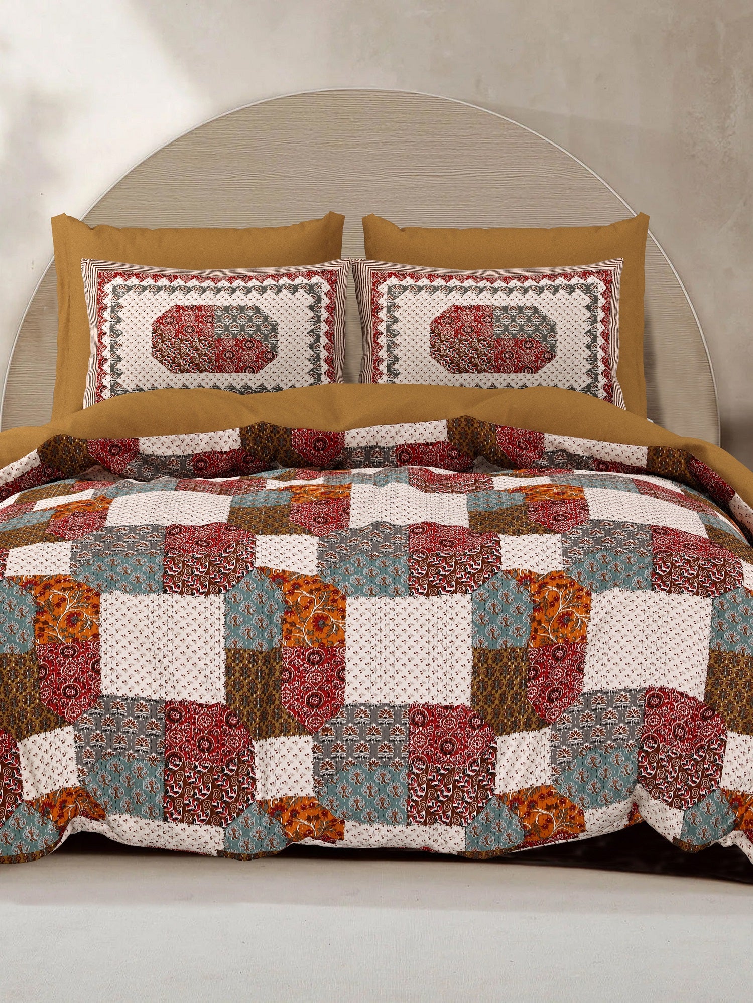 LIVING ROOTS King Size Premium Handblock Printed Pure Cotton Red Colour Bedsheet With Pillow Cover (31-210-B)