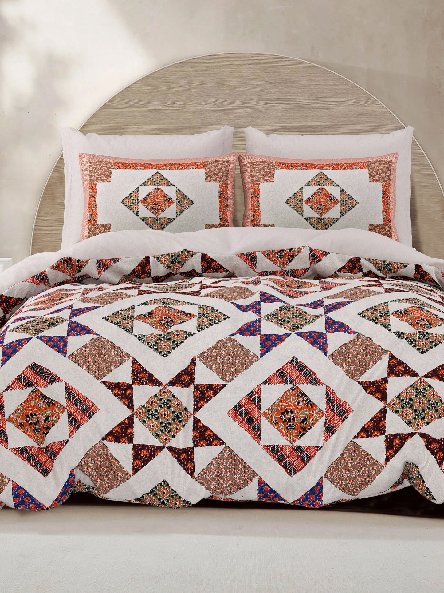 LIVING ROOTS King Size Ethenic Rajasthani 100% Pure Cotton Orange Colour Bedsheet With Pillow Cover (31-211-B)