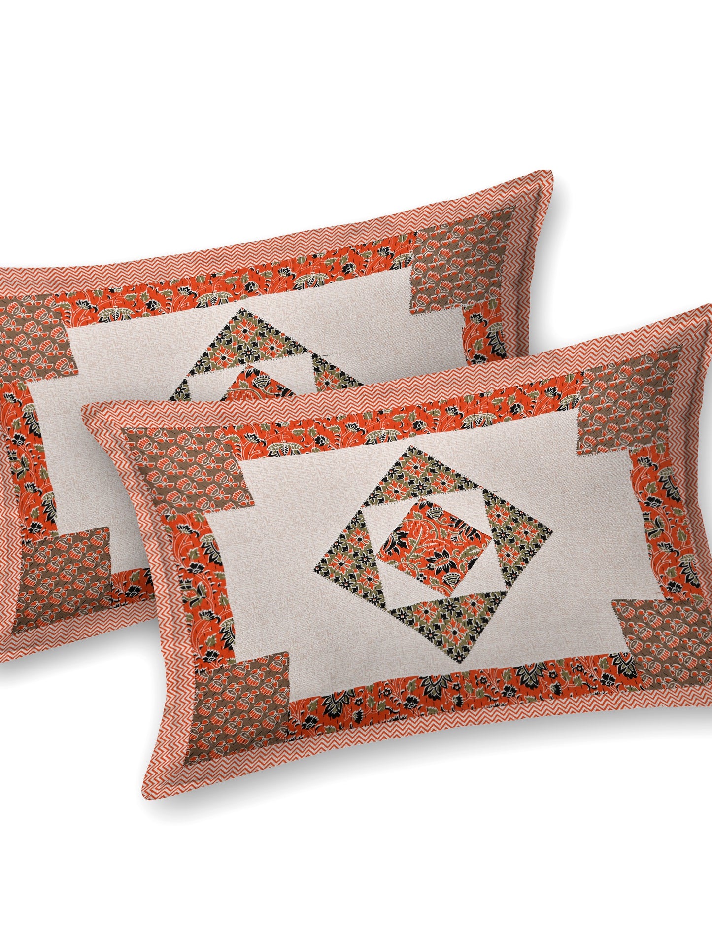 LIVING ROOTS King Size Ethenic Rajasthani 100% Pure Cotton Orange Colour Bedsheet With Pillow Cover (31-211-B)