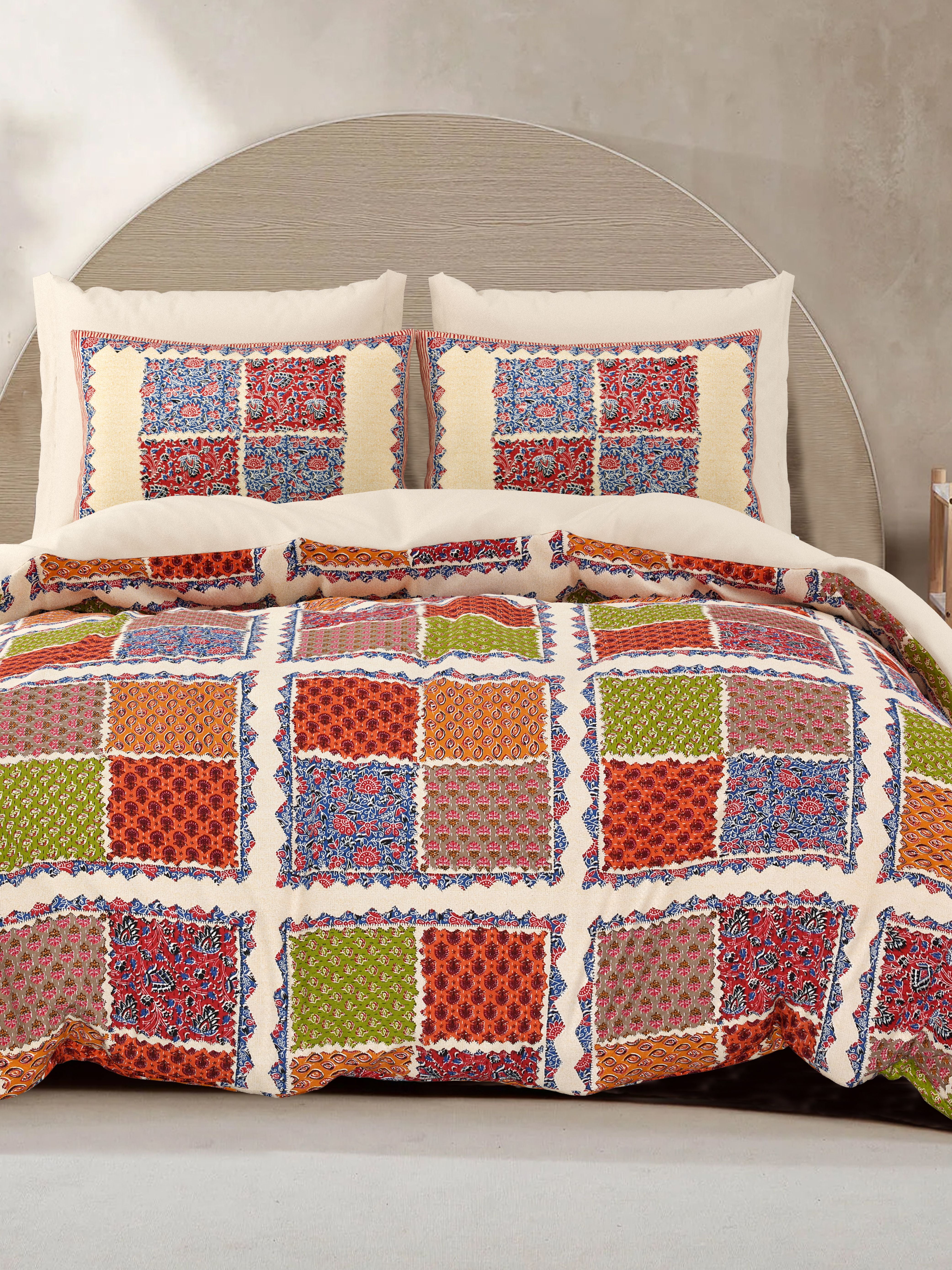 LIVING ROOTS King Size Premium Handblock Printed Pure Cotton Red Colour Bedsheet With Pillow Cover (31-212-B)