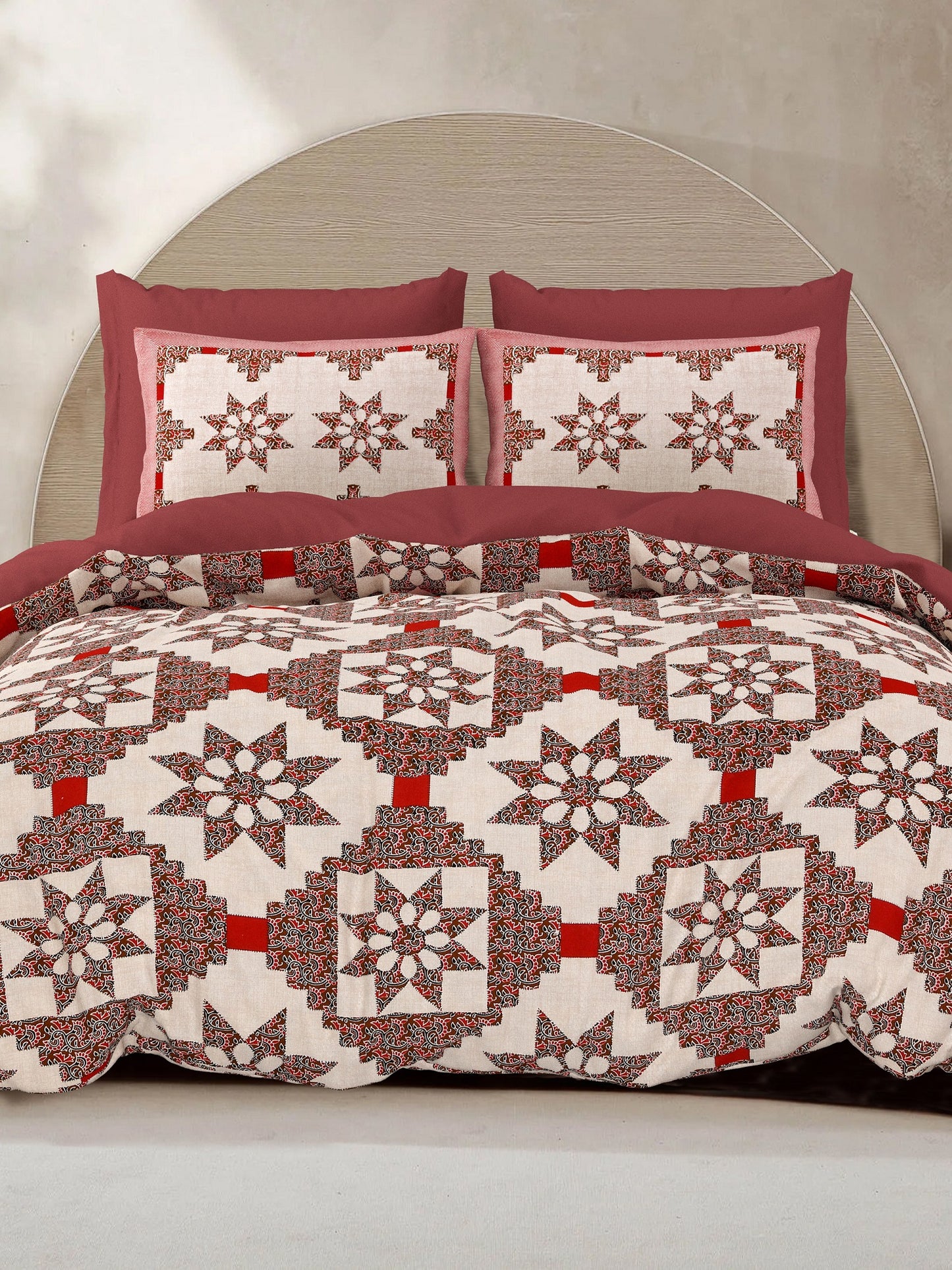 LIVING ROOTS King Size Ethenic Rajasthani 100% Pure Cotton Red Colour Bedsheet With Pillow Cover (31-213-A)