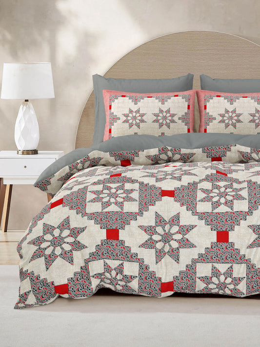 LIVING ROOTS King Size Ethenic Rajasthani 100% Pure Cotton Grey Colour Bedsheet With Pillow Cover (31-213-B)