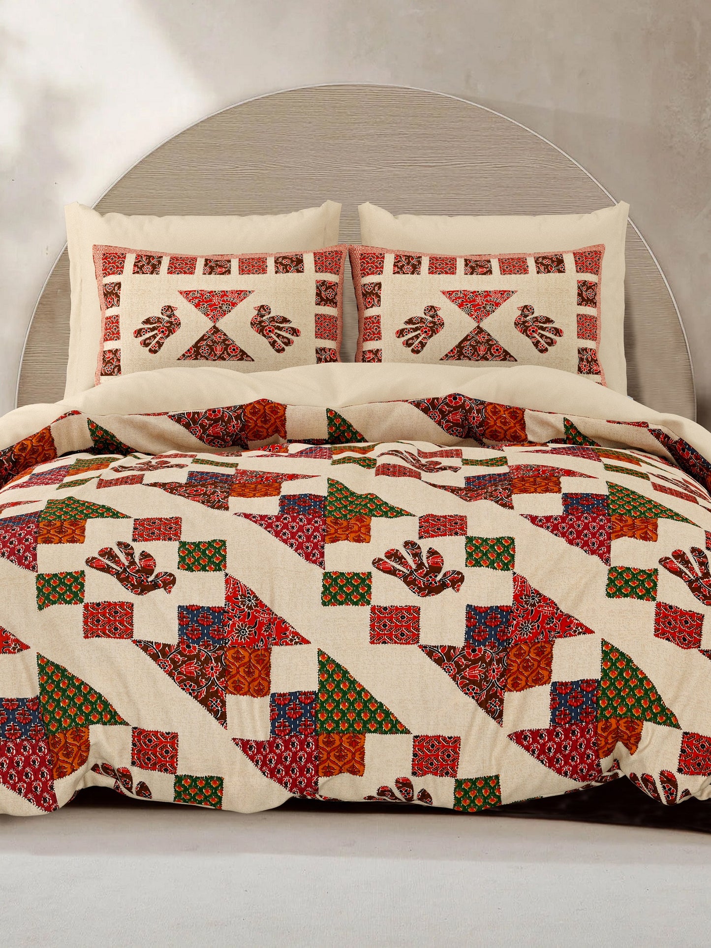 LIVING ROOTS King Size Ethenic Rajasthani 100% Pure CottonRed Colour Bedsheet With Pillow Cover (31-214-A)