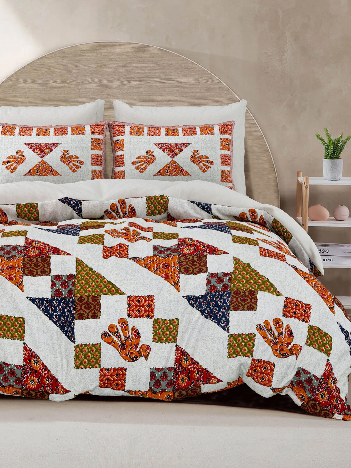 LIVING ROOTS King Size Ethenic Rajasthani 100% Pure Cotton Orange Colour Bedsheet With Pillow Cover (31-214-B)