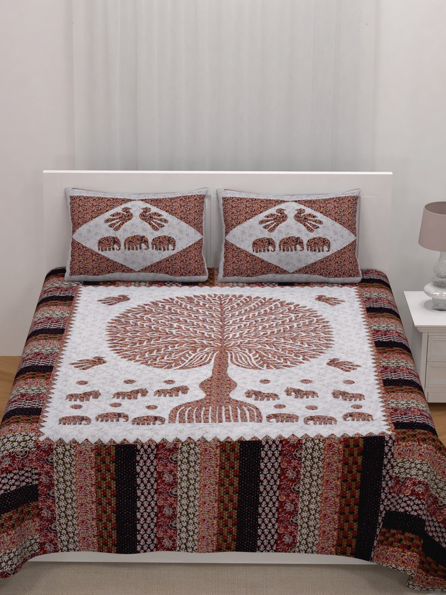 LIVING ROOTS King Size Premium Handblock Printed Pure Cotton Yellow Colour Bedsheet With Pillow Cover (31-215-B)