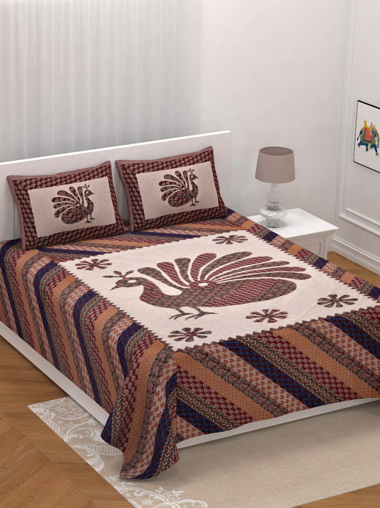 LIVING ROOTS King Size Ethenic Rajasthani 100% Pure Cotton Red(Maroon) Colour Bedsheet With Pillow Cover (31-218-C)