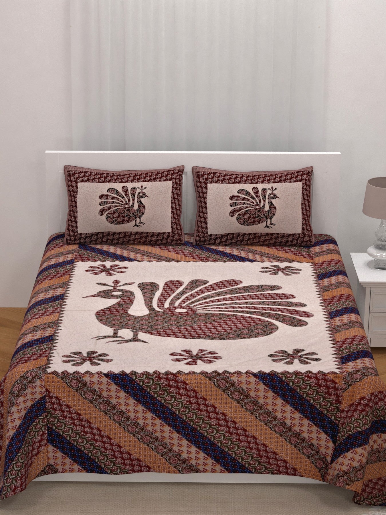 LIVING ROOTS King Size Ethenic Rajasthani 100% Pure Cotton Red(Maroon) Colour Bedsheet With Pillow Cover (31-218-C)