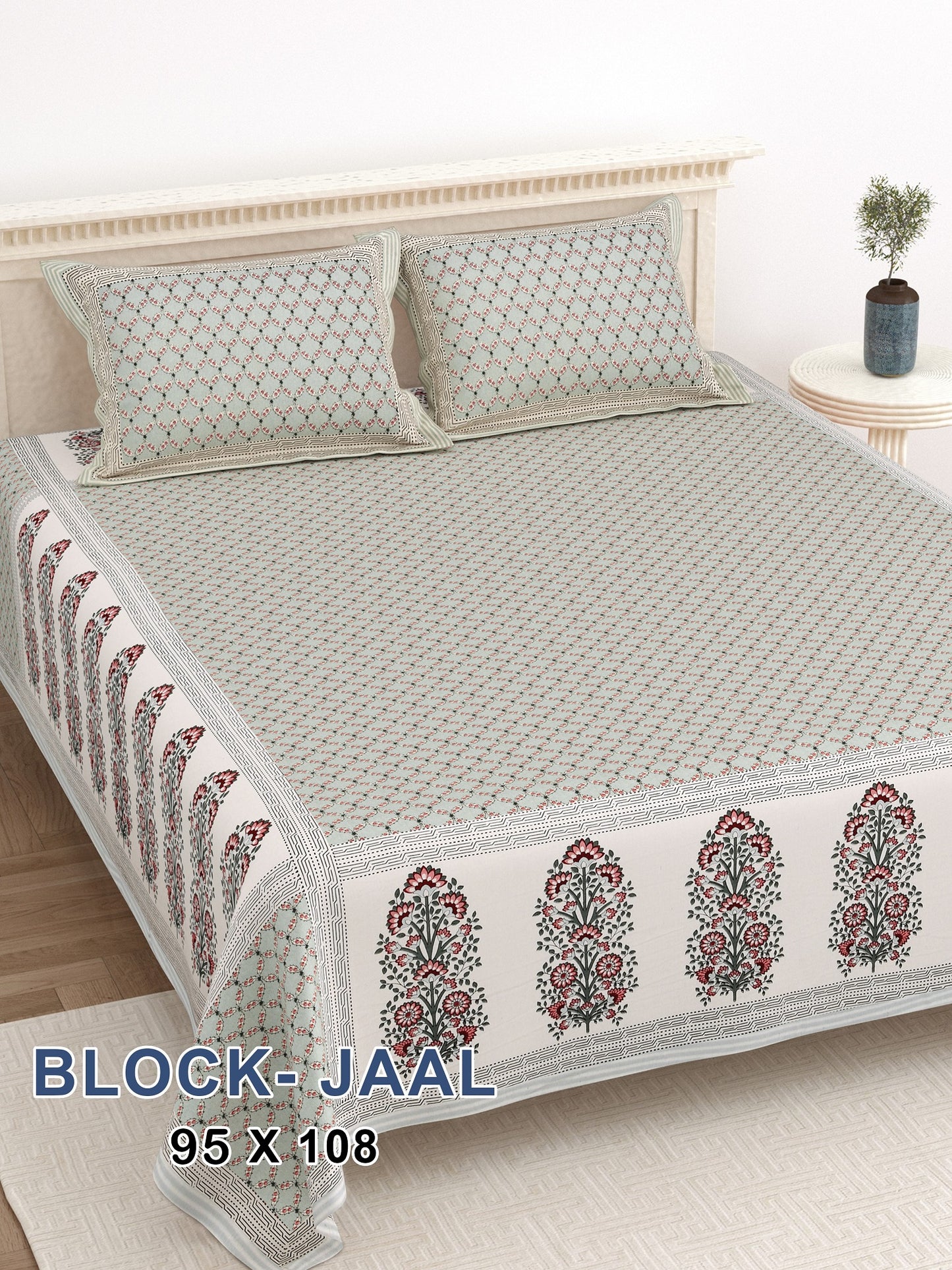 LIVING ROOTS King Size Ethenic Rajasthani 100% Pure Cotton Grey Colour Bedsheet With Pillow Cover (31-220-C)