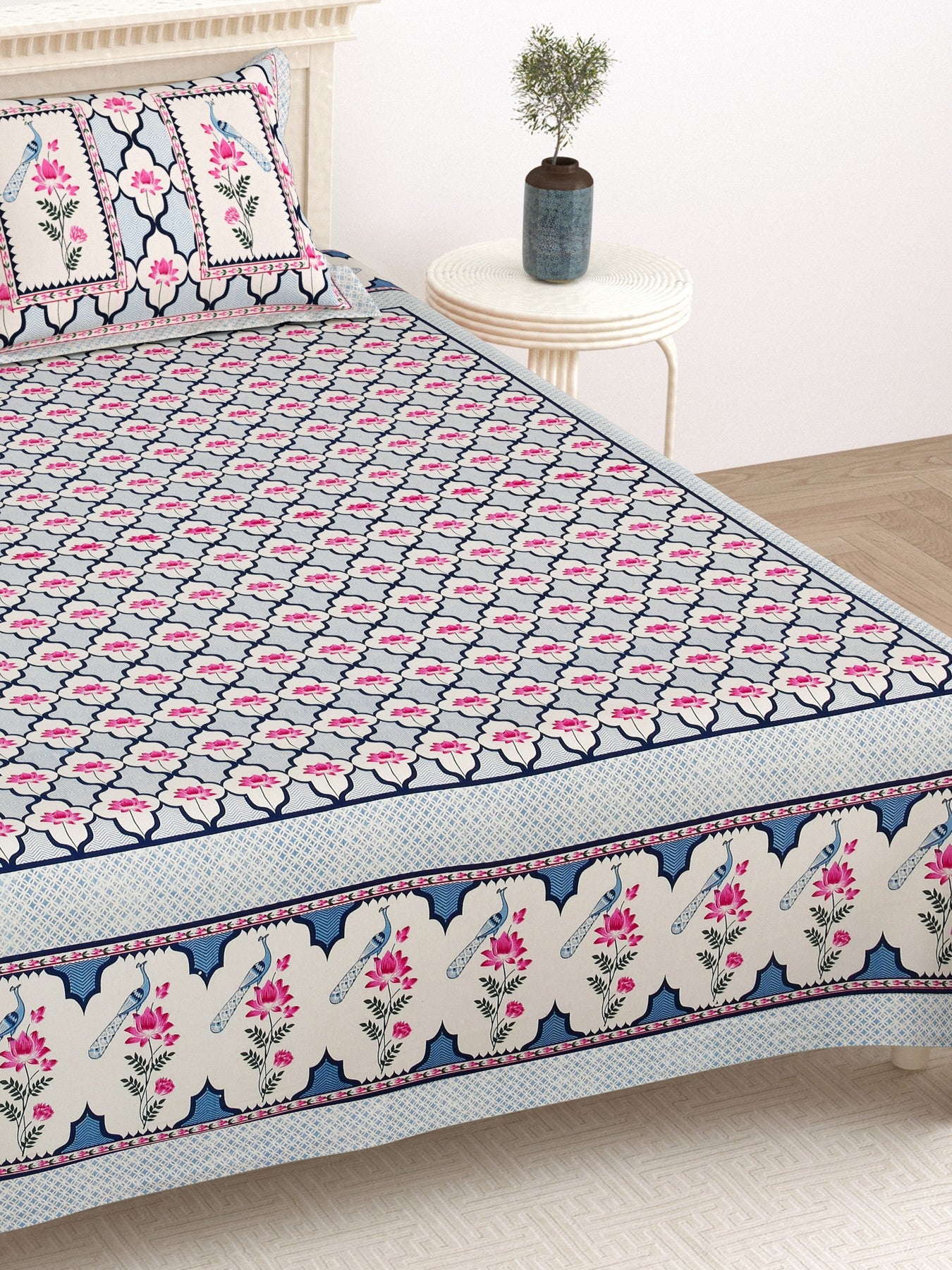 LIVING ROOTS Pure Cotton 1 Super King Size Bedsheet 100*104 inch With 2 Pillow Cover | Rich Fast Colour With No Colour Bleeding | Soft & Skin Friendly (222-B)