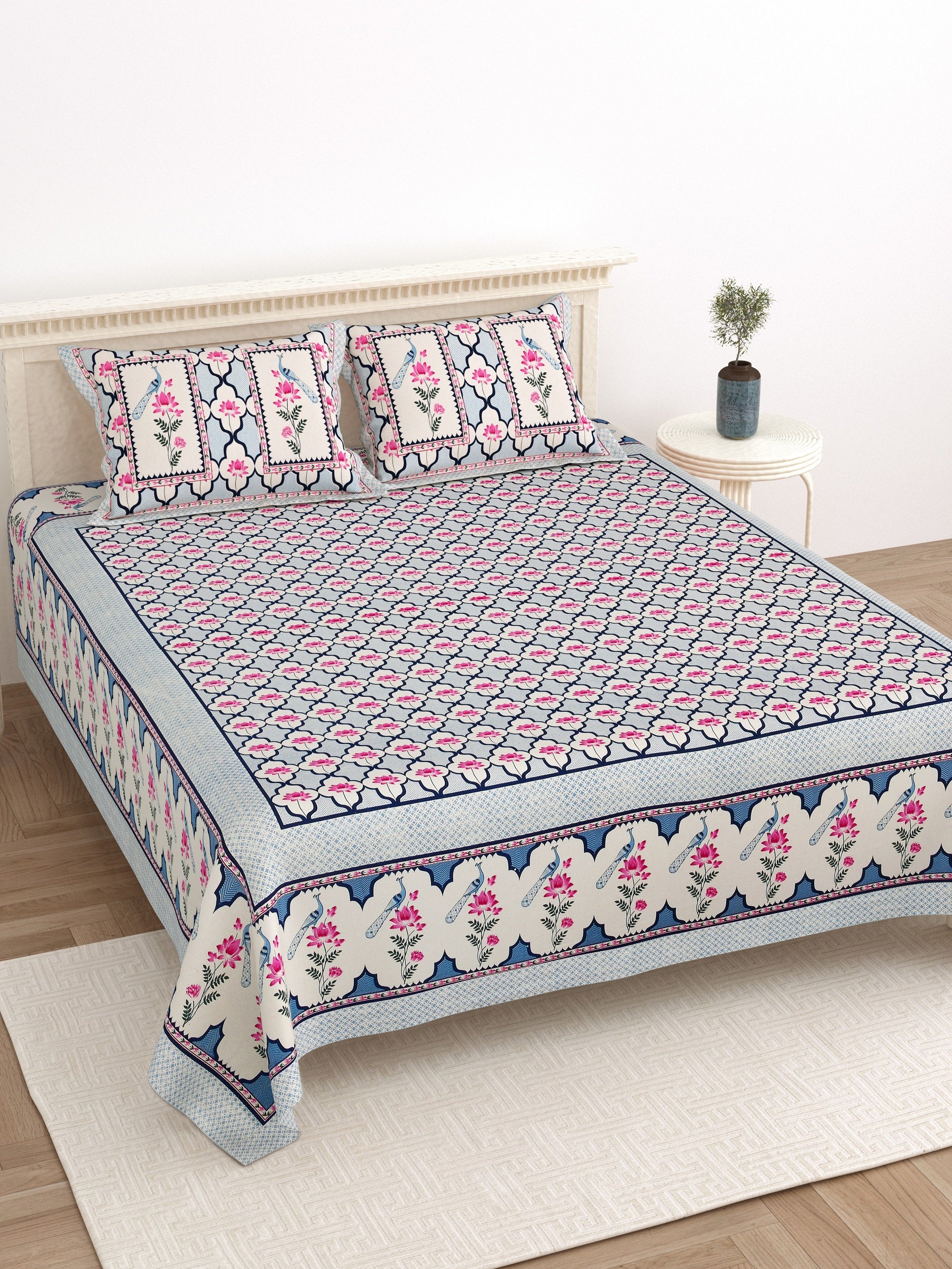 LIVING ROOTS Pure Cotton 1 Super King Size Bedsheet 100*104 inch With 2 Pillow Cover | Rich Fast Colour With No Colour Bleeding | Soft & Skin Friendly (222-B)