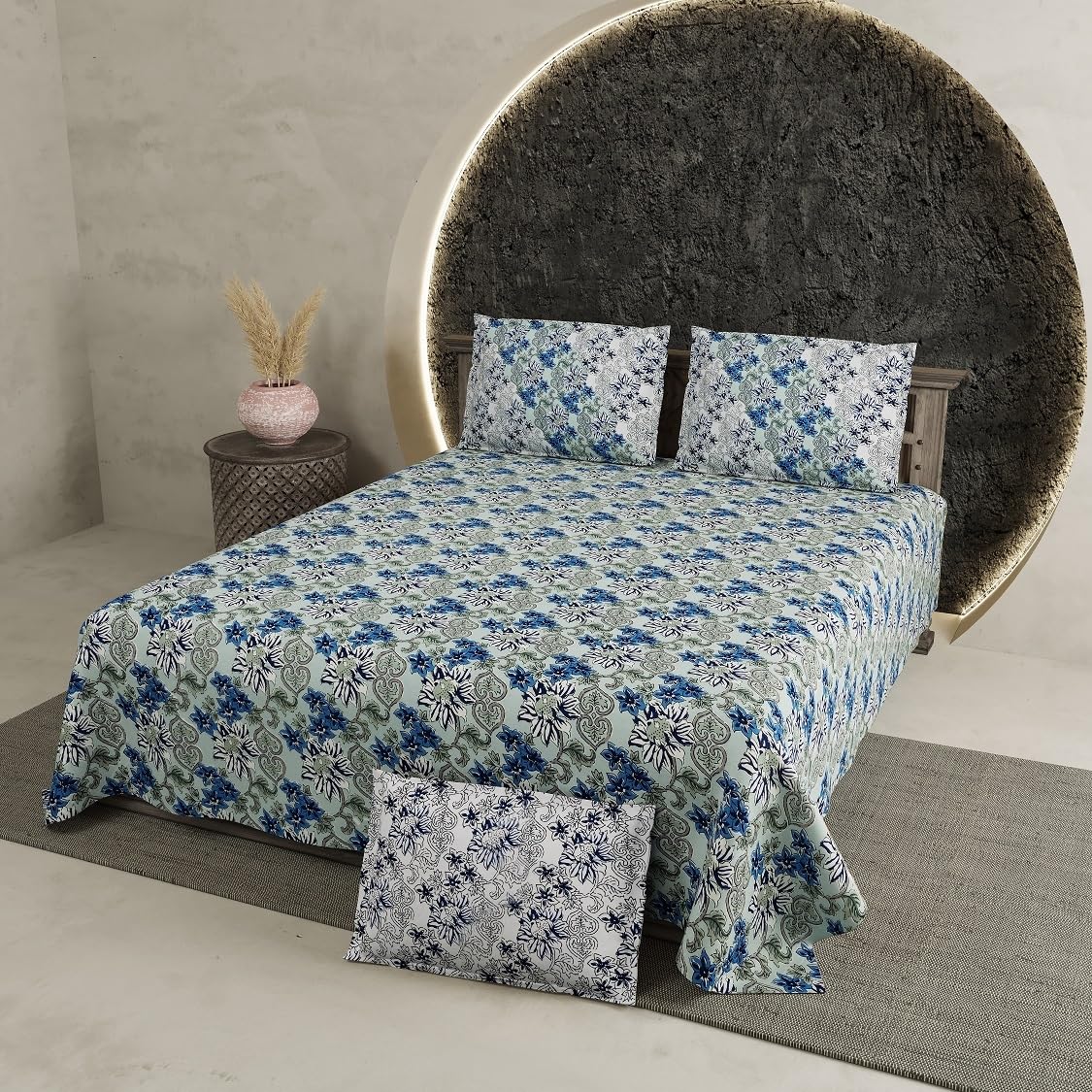 LIVING ROOTS Jaipuri Hand Block Print Super King Cotton Bedsheet 108 x 108 Inches (9 x 9 Feet) with 2 Pillow Cover | 140 TC | Rich Fast Colour with No Colour Bleeding (254-A)