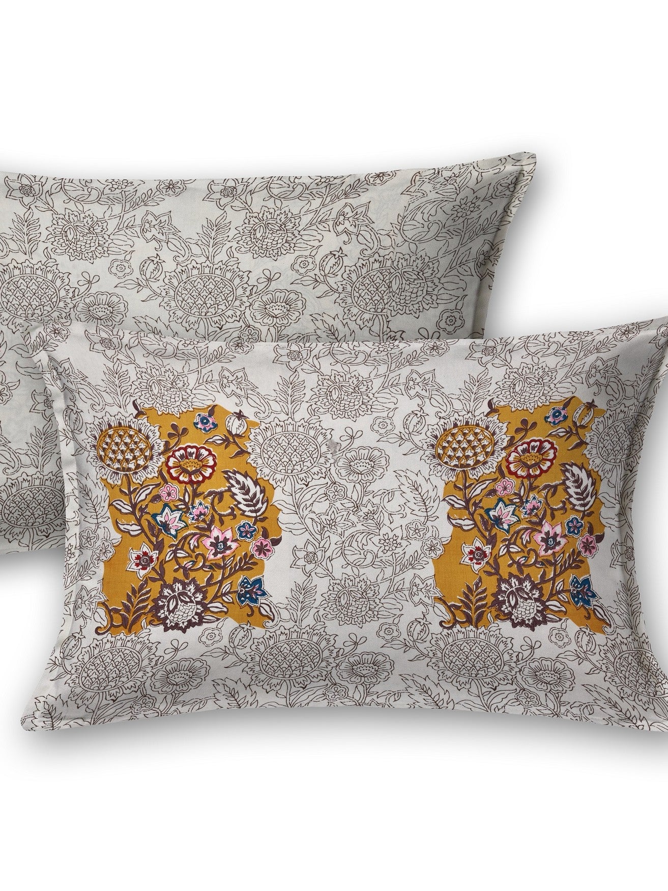 LIVING ROOTS Double Bed Super King Floral Print Bedsheets Cotton with 2 Pillow Covers (108 x 108 inch) 210TC (Yellow Flower Print 3)