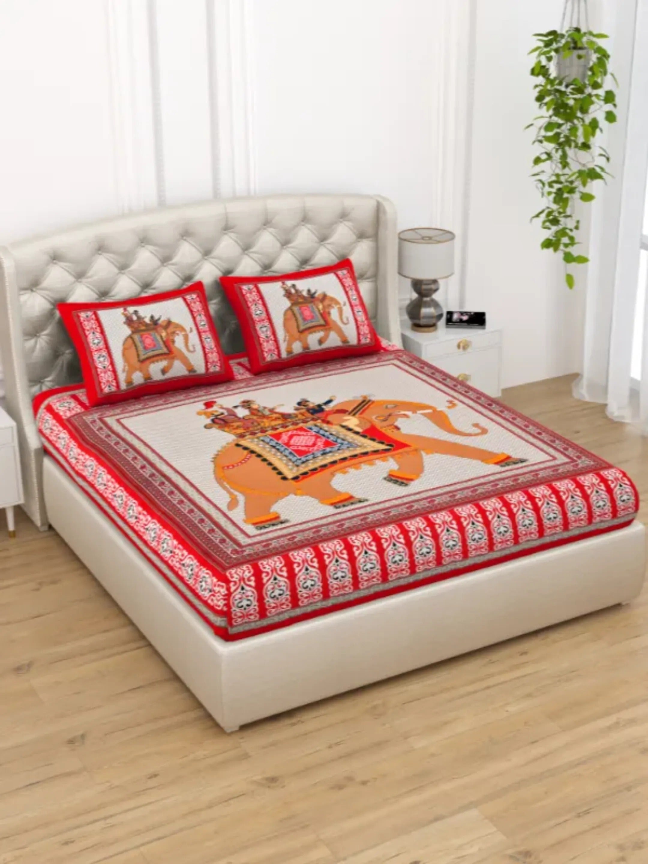 LIVING ROOTS Jaipuri Hand Block Print Queen Cotton 86*96 Inches (7.1*8 Feet) With 2 Pillow Cover | 140 TC |  Rich Fast Colour With No Colour Bleeding (298-C)