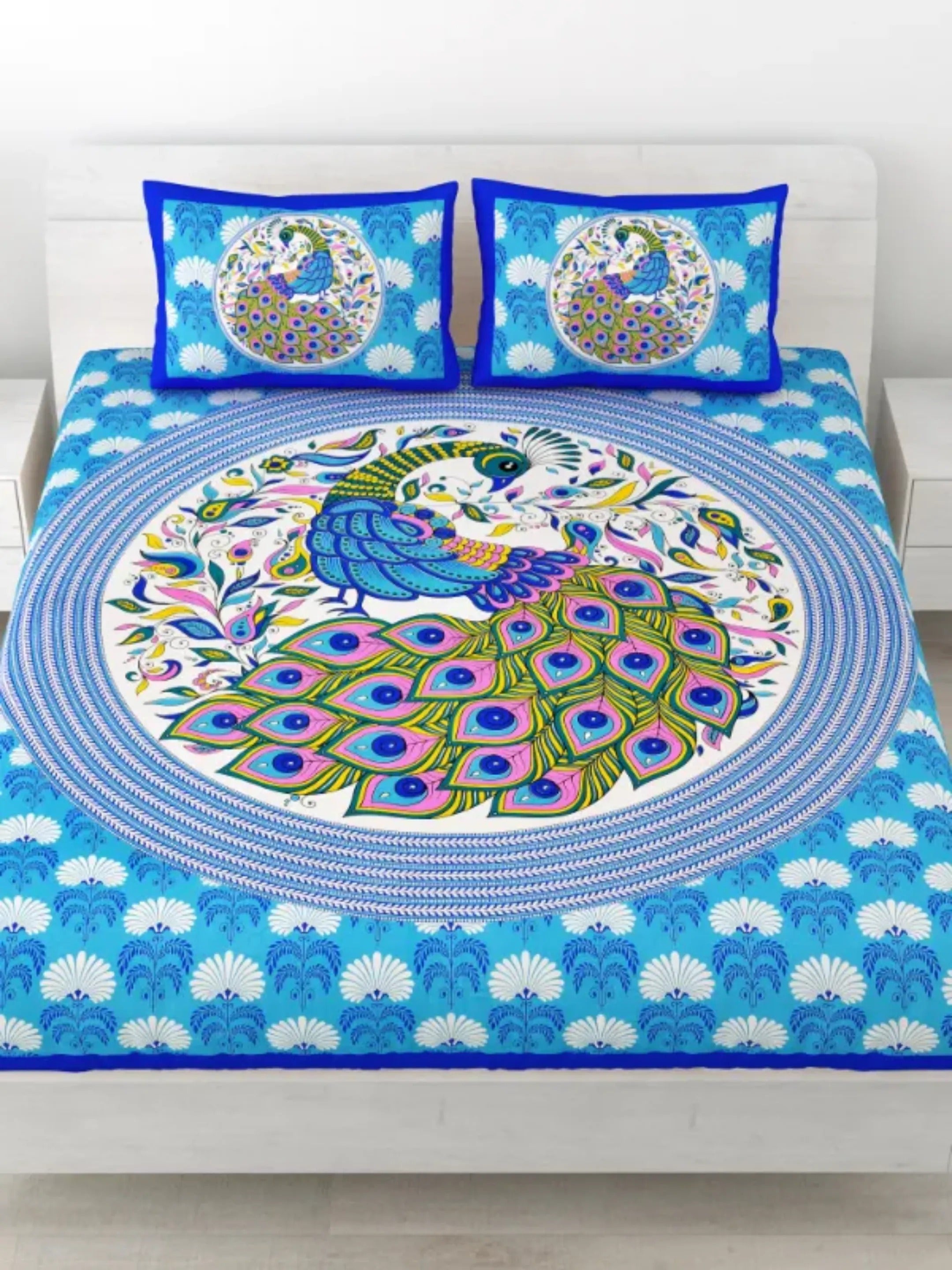 LIVING ROOTS 1 Queen Size Bedsheet 86*96 inches (7*8 Feet) with 2 Pillow Cover | Pure Cotton | Rich Fast Colour with No Colour Bleeding | Soft, Breathable & Skin Friendly, Keeps Your Body Cool (307-A)