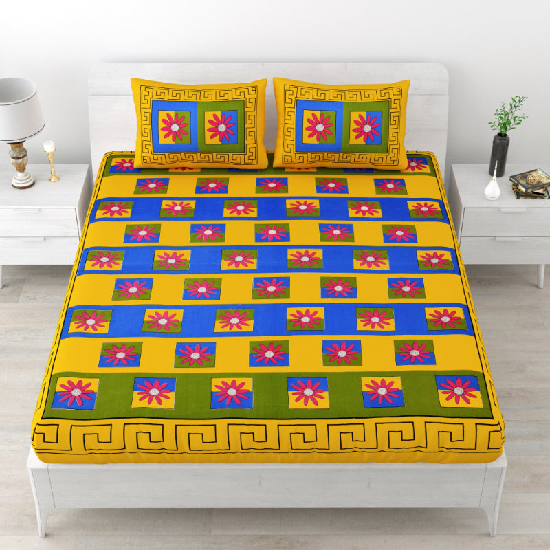 LIVING ROOTS 1 Queen Size Bedsheet 86*96 inches (7*8 Feet) with 2 Pillow Cover | Pure Cotton | Rich Fast Colour with No Colour Bleeding | Soft, Breathable & Skin Friendly, Keeps Your Body Cool (311-A)