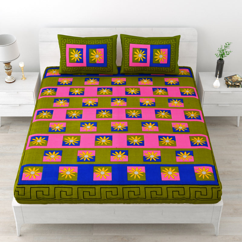 LIVING ROOTS 1 Queen Size Bedsheet 86*96 inches (7*8 Feet) with 2 Pillow Cover | Pure Cotton | Rich Fast Colour with No Colour Bleeding | Soft, Breathable & Skin Friendly, Keeps Your Body Cool (311-C)