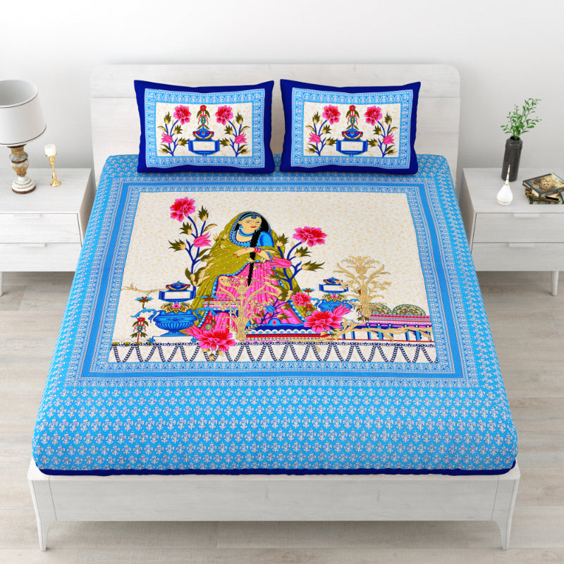 LIVING ROOTS 1 Queen Size Bedsheet 86*96 inches (7*8 Feet) with 2 Pillow Cover | Pure Cotton | Rich Fast Colour with No Colour Bleeding | Soft, Breathable & Skin Friendly, Keeps Your Body Cool (319-C)