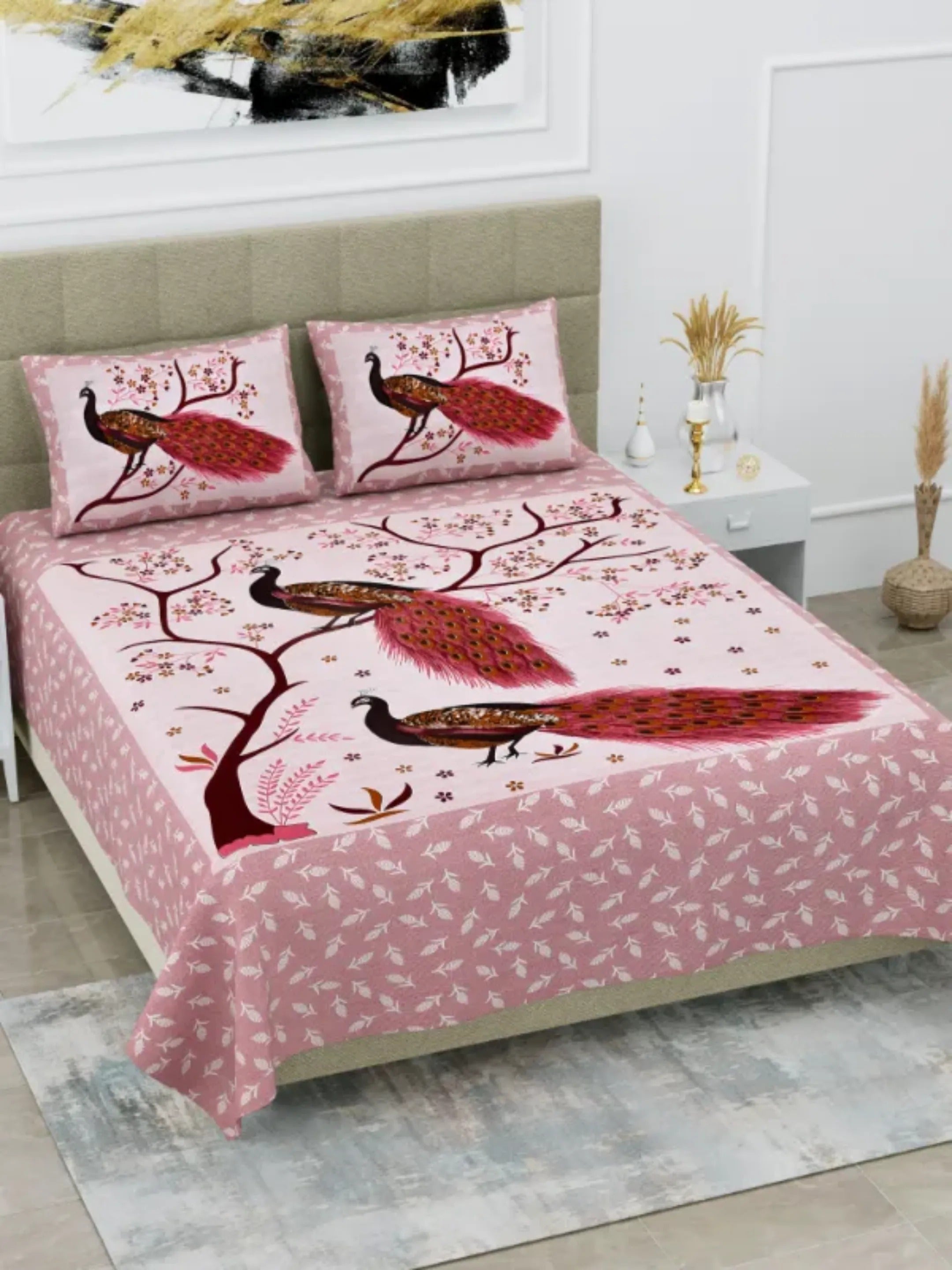 LIVING ROOTS 1 Queen Size Bedsheet 86*96 inches (7*8 Feet) with 2 Pillow Cover | Pure Cotton | Rich Fast Colour with No Colour Bleeding | Soft, Breathable & Skin Friendly, Keeps Your Body Cool (329-C)