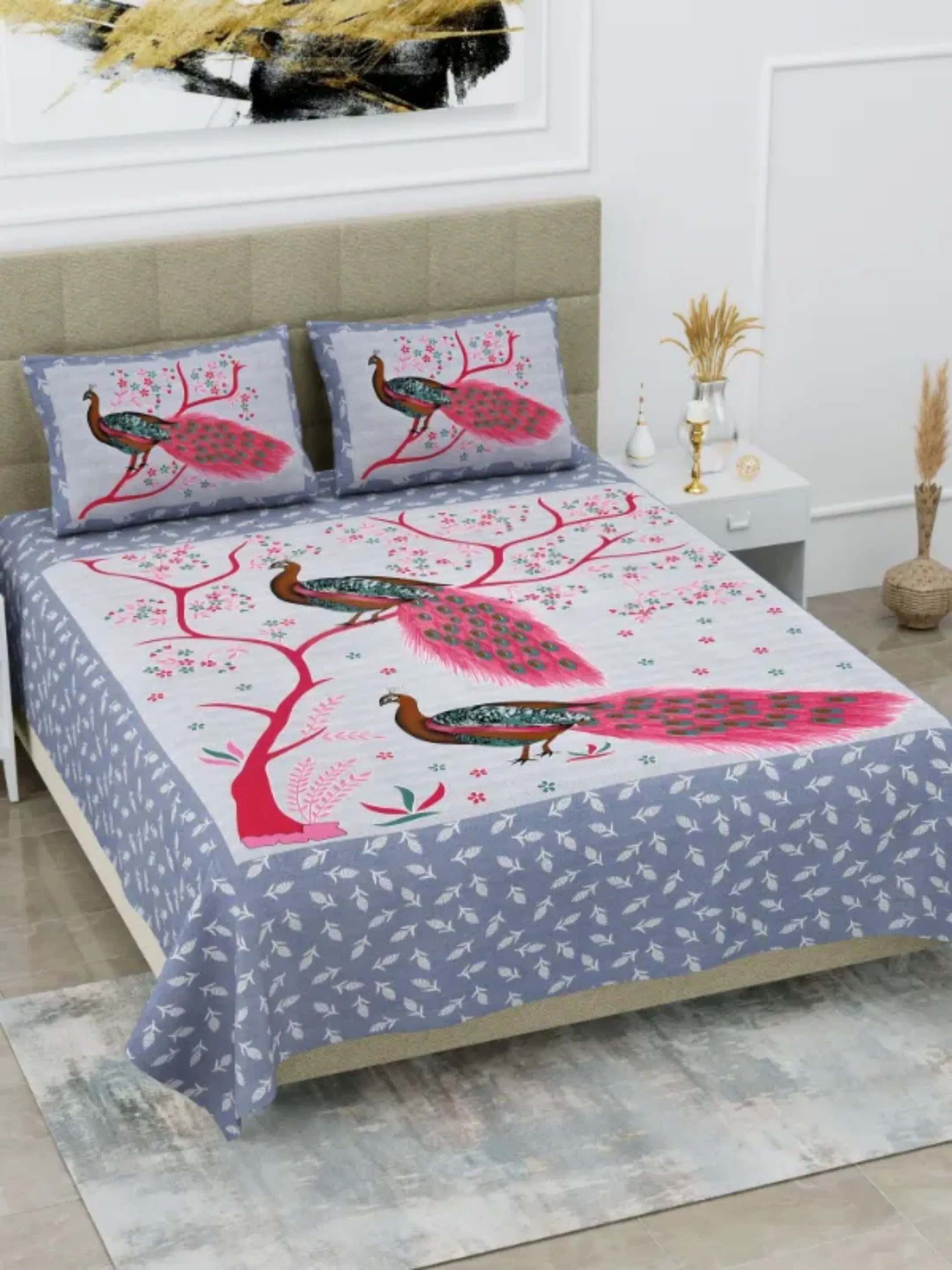 LIVING ROOTS 1 Queen Size Bedsheet 86*96 inches (7*8 Feet) with 2 Pillow Cover | Pure Cotton | Rich Fast Colour with No Colour Bleeding | Soft, Breathable & Skin Friendly, Keeps Your Body Cool (329-D)
