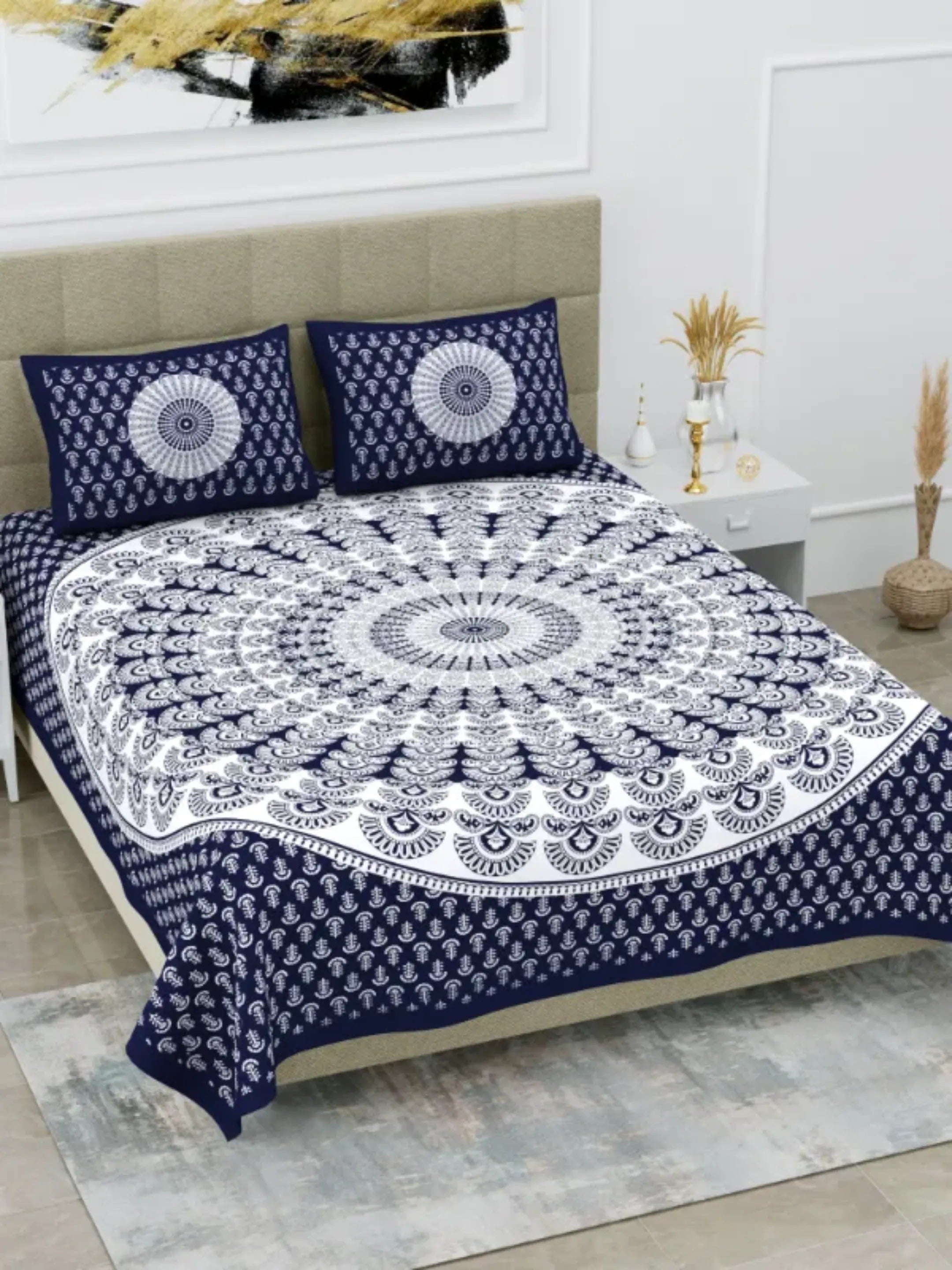 LIVING ROOTS 1 Queen Size Bedsheet 86*96 inches (7*8 Feet) with 2 Pillow Cover | Pure Cotton | Rich Fast Colour with No Colour Bleeding | Soft, Breathable & Skin Friendly, Keeps Your Body Cool (332-A)