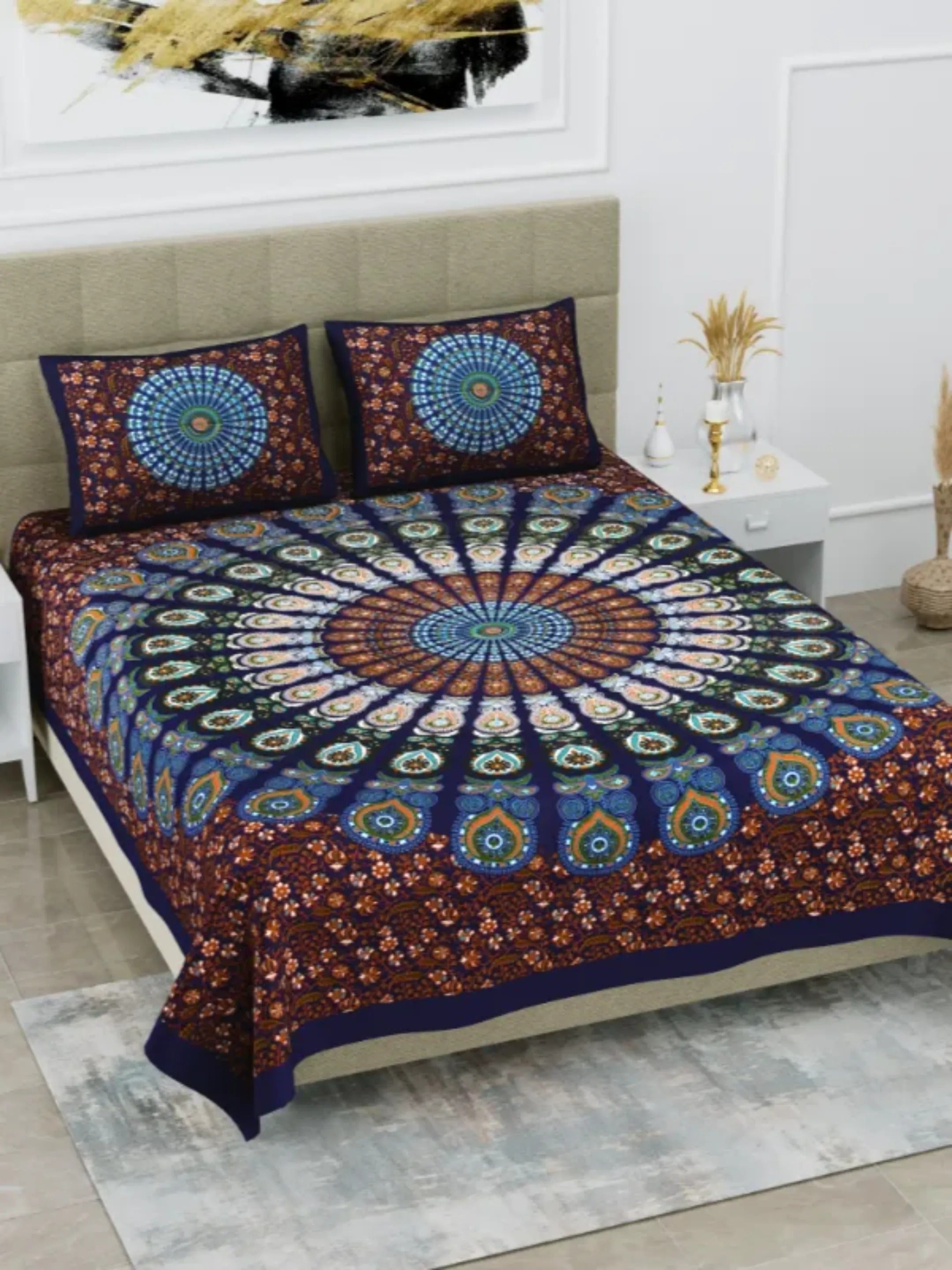 LIVING ROOTS 1 Queen Size Bedsheet 86*96 inches (7*8 Feet) with 2 Pillow Cover | Pure Cotton | Rich Fast Colour with No Colour Bleeding | Soft, Breathable & Skin Friendly, Keeps Your Body Cool (335-D)