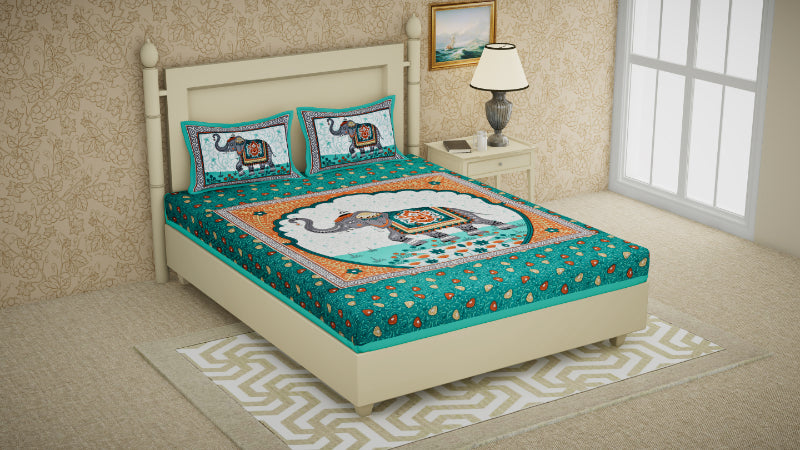LIVING ROOTS 1 Queen Size Bedsheet 86*96 inches (7*8 Feet) with 2 Pillow Cover | Pure Cotton | Rich Fast Colour with No Colour Bleeding | Soft, Breathable & Skin Friendly, Keeps Your Body Cool (338-C)