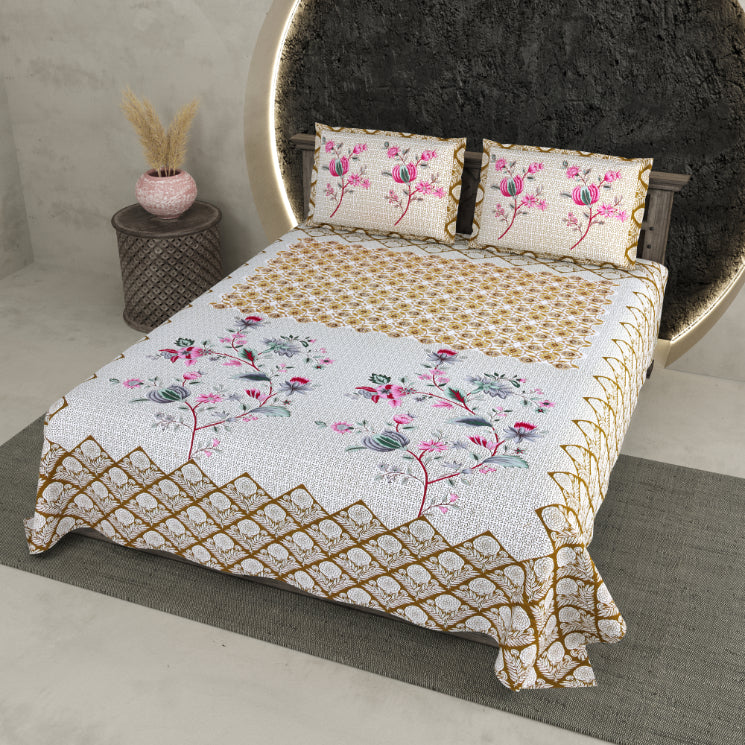 LIVING ROOTS Pure Cotton Double King Size Bedsheet 86*104 inches (7*8.5 Feet) With 2 Pillow Cover | Rich Fast Colour With No Colour Bleeding | Soft Skin Friendly (344-A)