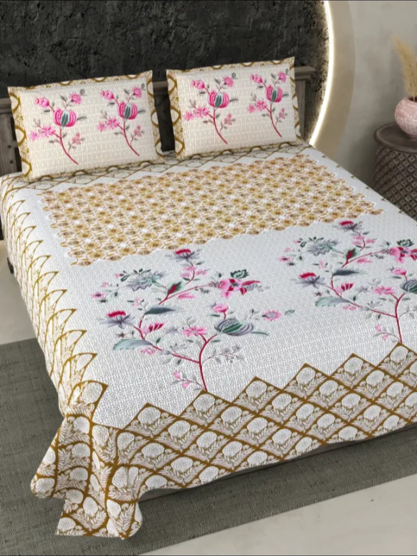 Double Bedsheet Pure Cotton Double King Size Bedsheet with 2 Pillow Cover 86*104 inches (7*8.5 Feet) |Rich Fast Colour with No Colour Bleeding | Soft Skin Friendly (344-A)