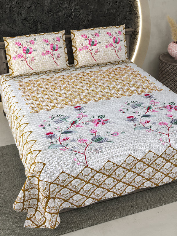 LIVING ROOTS Pure Cotton Double King Size Bedsheet 86*104 inches (7*8.5 Feet) With 2 Pillow Cover | Rich Fast Colour With No Colour Bleeding | Soft Skin Friendly (344-A)