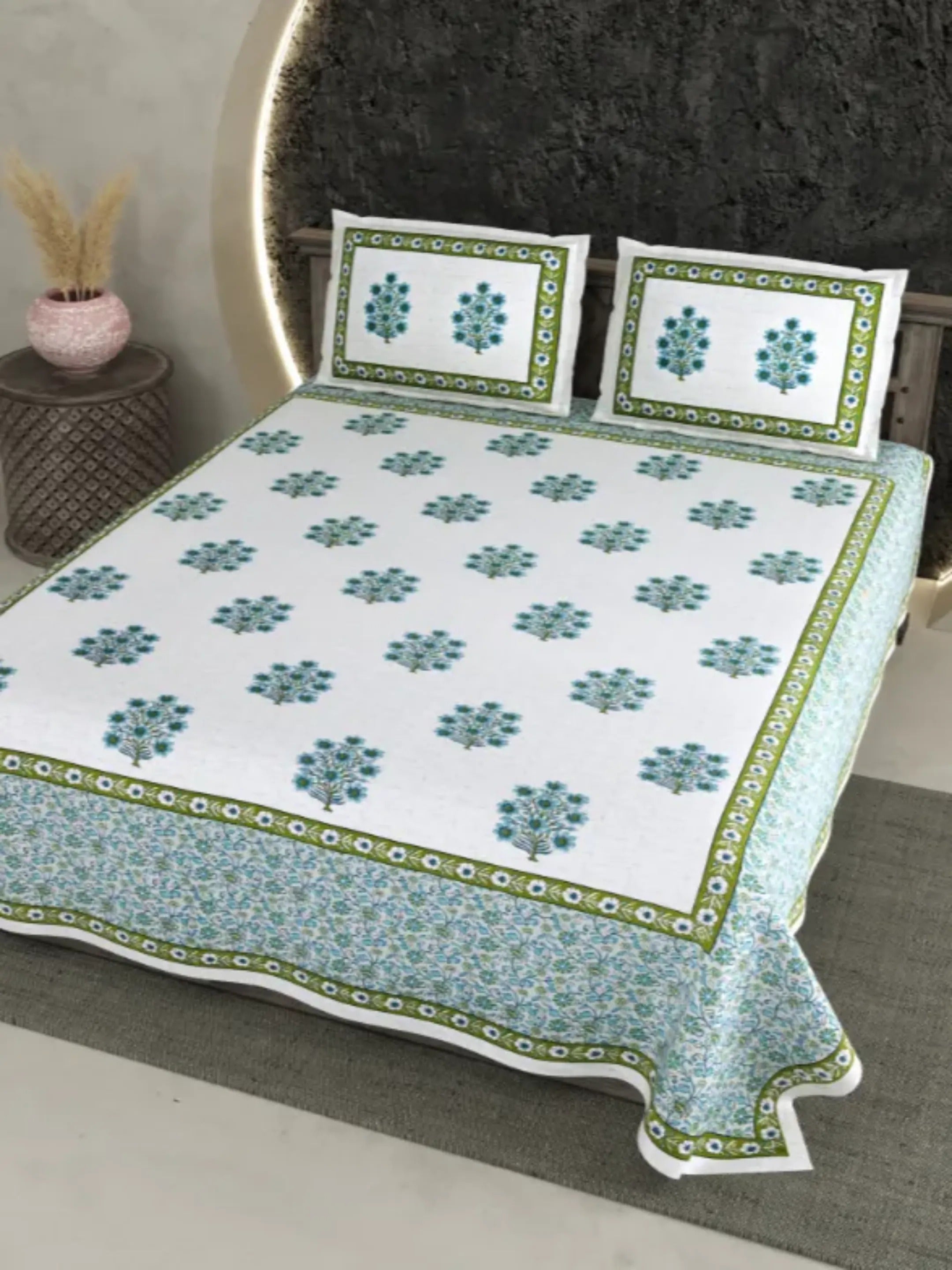 LIVING ROOTS Bedsheet Pure Cotton Double King Size Bedsheet with 2 Pillow Cover 86*104 inches (7*8.5 Feet) |Rich Fast Colour with No Colour Bleeding | Soft Skin Friendly (346-A)