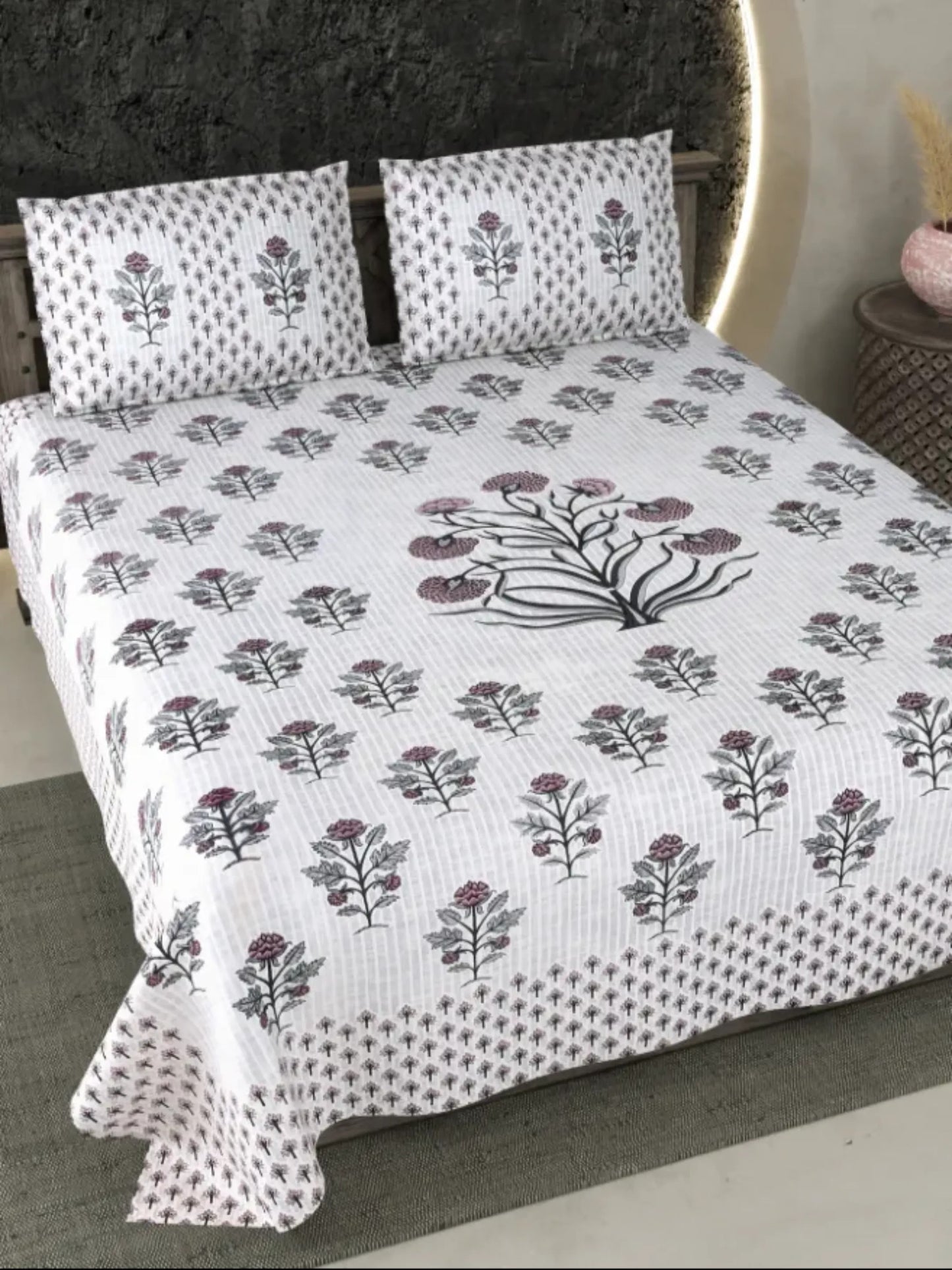 LIVING ROOTS Bedsheet Pure Cotton Double King Size Bedsheet with 2 Pillow Cover 86*104 inches (7*8.5 Feet) |Rich Fast Colour with No Colour Bleeding | Soft Skin Friendly (347-A)