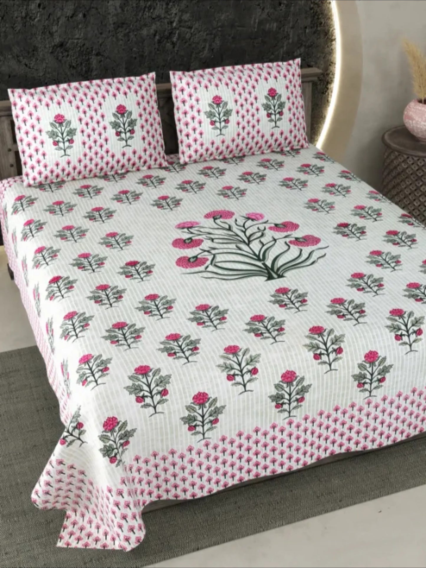 LIVING ROOTS Bedsheet Pure Cotton Double King Size Bedsheet with 2 Pillow Cover 86*104 inches (7*8.5 Feet) |Rich Fast Colour with No Colour Bleeding | Soft Skin Friendly (347-C)