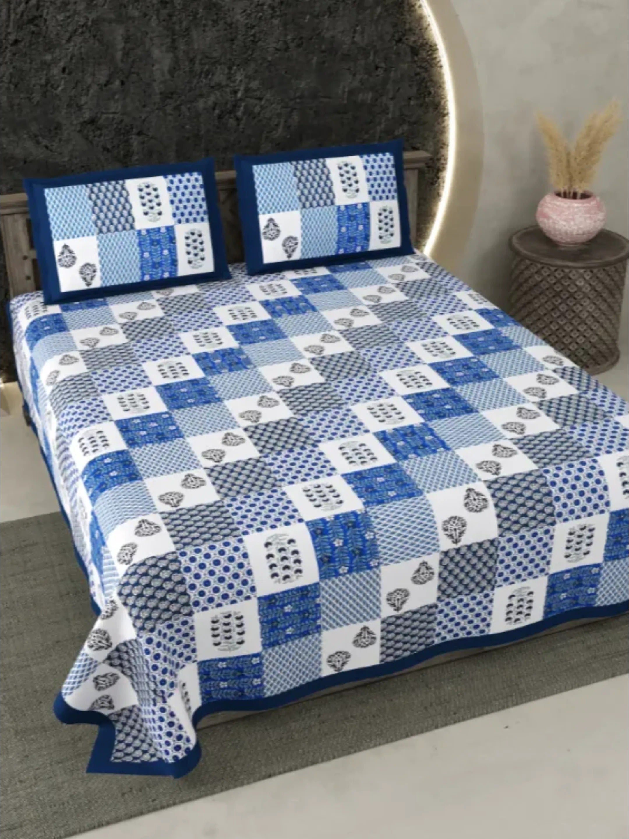 LIVING ROOTS Pure Cotton Double King Size Bedsheet 86*104 inches (7*8.5 Feet) With 2 Pillow Cover | Rich Fast Colour with No Colour Bleeding | Soft Skin Friendly (351-B)